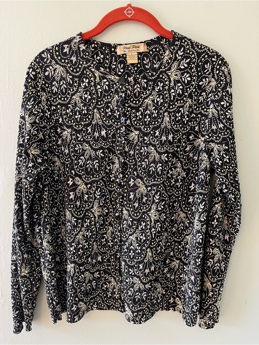 vintage Pleat Pleat by Rafael micro-pleated button-down cardigan blouse.